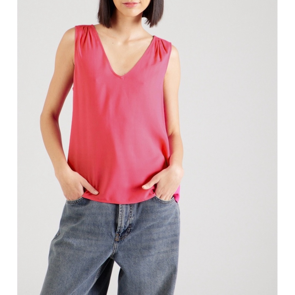 Philosophy | Jersey Knit Floaty High Low Sleeveless Shirt Ruched Tank Top Blouse